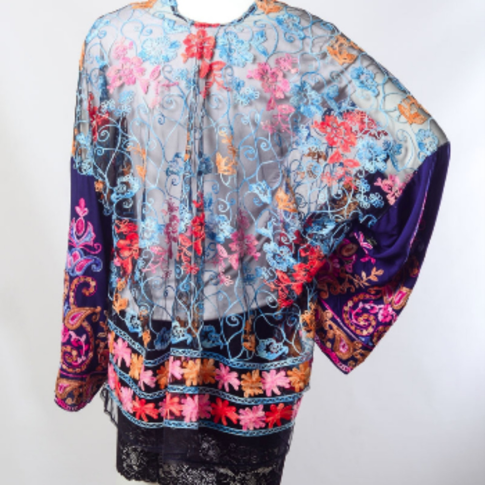 Embroidered Floral Paisley Mesh Kimono - Picture 6 of 6